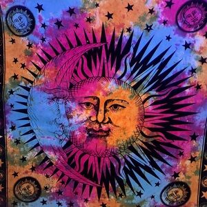 Large Celestial Eclipse Tapestry – Rainbow Sun & Moon Wall Decor